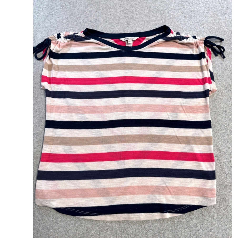 Liverpool Los Angeles‎ Top Medium Striped Tie Shoulder Short Sleeve Blouse